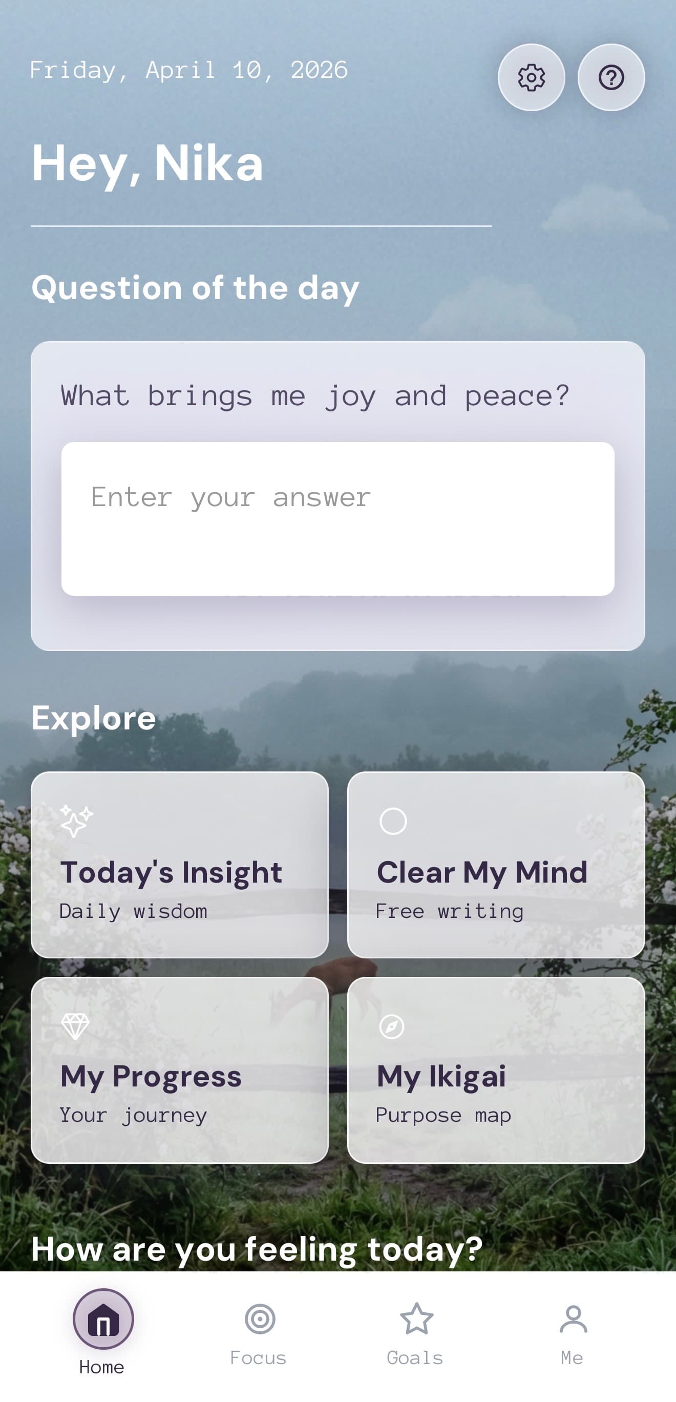 Calling app home screen